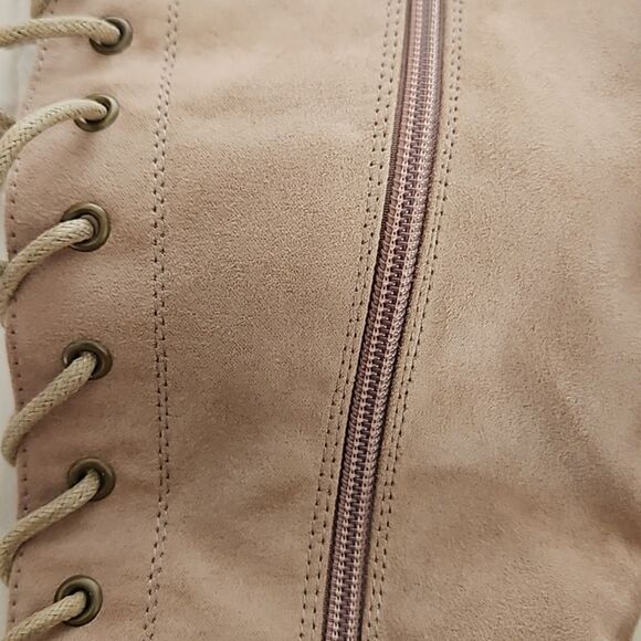 Just Fab Asher Sherpa-Lined Lace-Up Heel Boots Taupe 8.5 - Picture 16 of 16